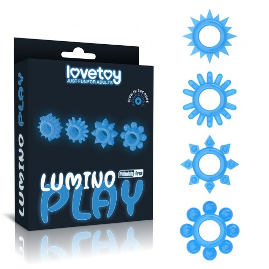 Набор из 4 голубых, светящихся в темноте эрекционных колец Lumino Play - Lovetoy - в Новокуйбышевске купить с доставкой