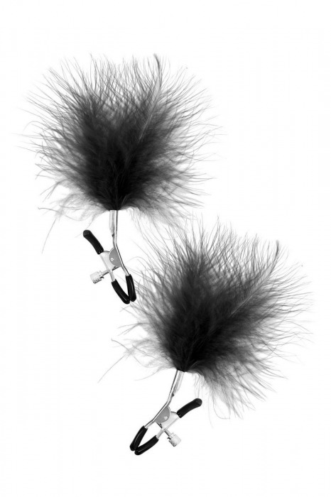 Зажимы на соски с черными пуховыми кисточками Sweet Caress Feather Nipple Clumps - Sweet Caress - купить с доставкой в Новокуйбышевске