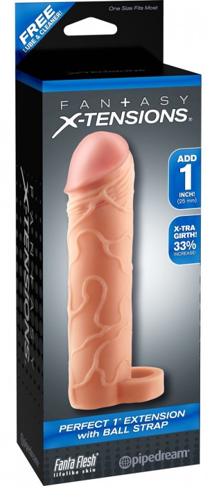 Телесная насадка с кольцом Perfect 1 Extension with Ball Strap - 17 см. - Pipedream - в Новокуйбышевске купить с доставкой