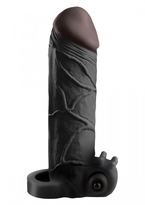 Чёрная вибронасадка с кольцом Vibrating Real Feel 2 Extension - 16 см. - Pipedream - в Новокуйбышевске купить с доставкой