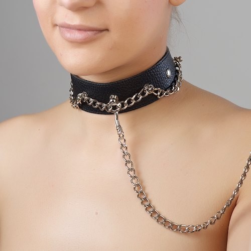 Чёрный ошейник из натуральной кожи - Sitabella - купить с доставкой в Новокуйбышевске