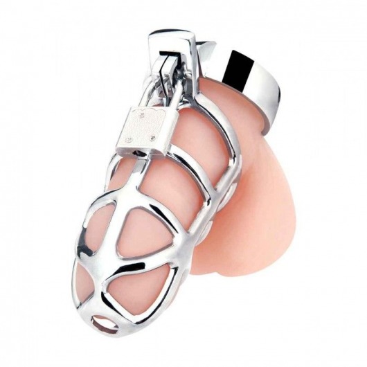 Серебристая металлическая клетка для члена с замком Enslave Cock Cage - BlueLine - купить с доставкой в Новокуйбышевске