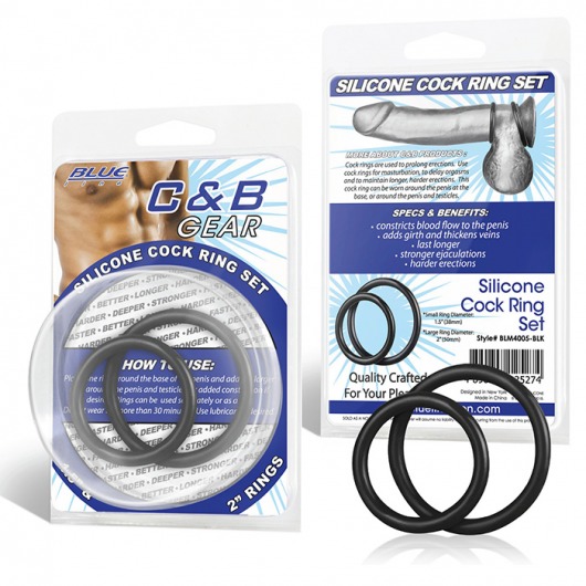 Набор из двух черных силиконовых колец разного диаметра SILICONE COCK RING SET - BlueLine - в Новокуйбышевске купить с доставкой