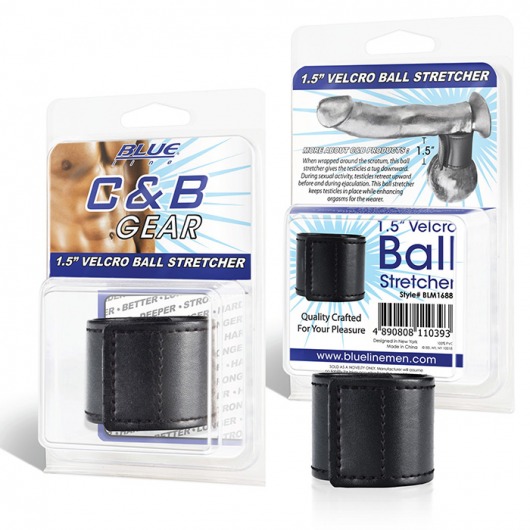 Хомут-утяжка для мошонки из искусственной кожи на липучке VELCRO BALL STRETCHER- 4 см. - BlueLine - в Новокуйбышевске купить с доставкой