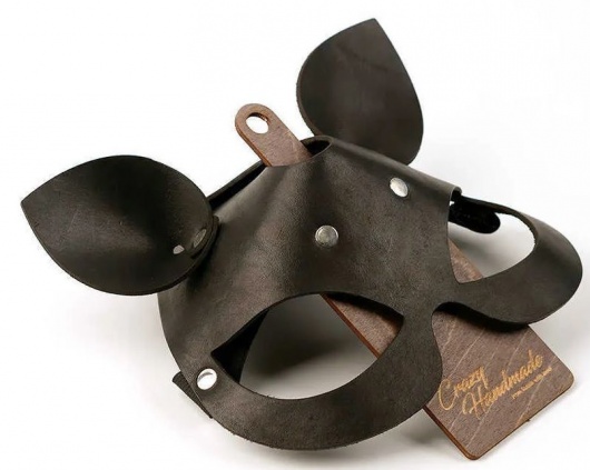 Черная кожаная маска  Кошка  с маленькими ушками - Crazy Handmade - купить с доставкой в Новокуйбышевске