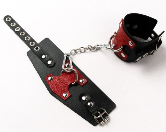 Черные кожаные оковы с красными вставками - Crazy Handmade - купить с доставкой в Новокуйбышевске