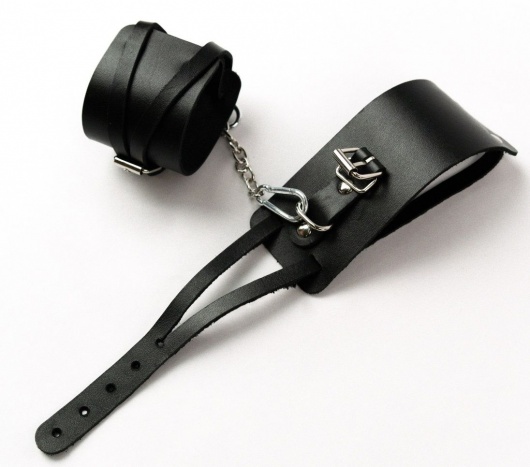 Черные кожаные оковы с креплением в виде веревочек - Crazy Handmade - купить с доставкой в Новокуйбышевске