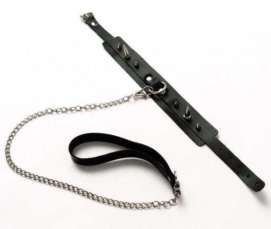 Черный ошейник с шипами и поводком - Crazy Handmade - купить с доставкой в Новокуйбышевске