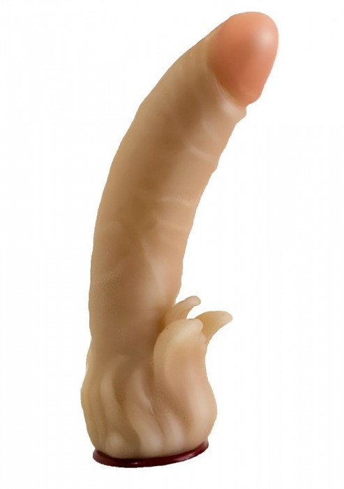 Телесная гелевая насадка-фаллос с клиторальными лепестками - 18,5 см. - LOVETOY (А-Полимер) - купить с доставкой в Новокуйбышевске