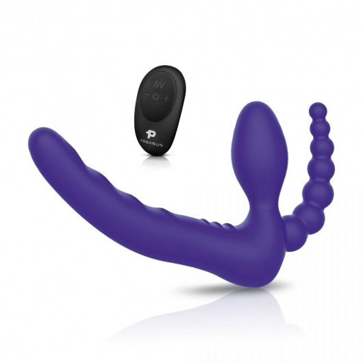 Фиолетовый безремневой страпон с пультом ДУ 7’’ Remote Control Strapless - 24 см. - Pegasus - купить с доставкой в Новокуйбышевске