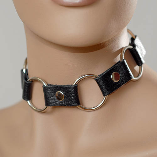 Кожаный черный ошейник с кольцами - Sitabella - купить с доставкой в Новокуйбышевске