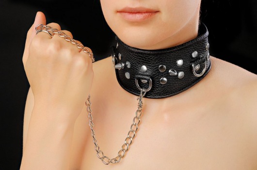 Чёрный ошейник из кожи - Sitabella - купить с доставкой в Новокуйбышевске