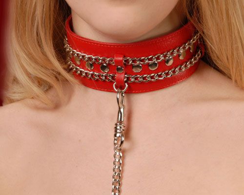 Красный ошейник с цепочками - Sitabella - купить с доставкой в Новокуйбышевске