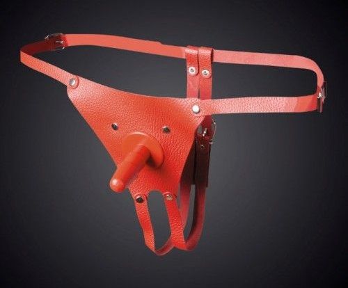 Красные кожаные универсальные трусики со штырьком для насадок - Sitabella - купить с доставкой в Новокуйбышевске