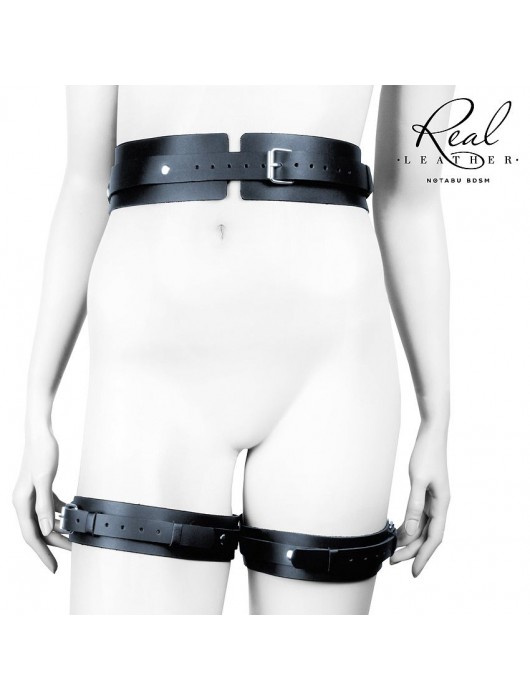Черный кожаный пояс с гартерами - S-M - Notabu - купить с доставкой в Новокуйбышевске