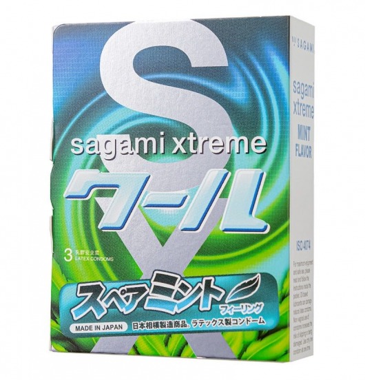 Презервативы Sagami Xtreme Mint с ароматом мяты - 3 шт. - Sagami - купить с доставкой в Новокуйбышевске