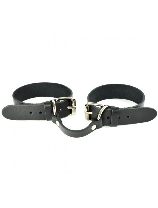 Черные кожаные наручники со съемной красной опушкой - Sitabella - купить с доставкой в Новокуйбышевске