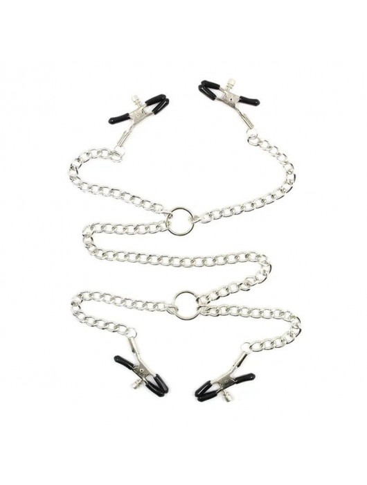 Серебристые зажимы для сосков и половых губ на тонкой цепочке - Notabu - купить с доставкой в Новокуйбышевске