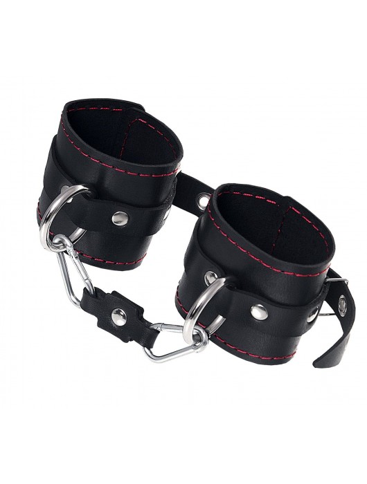 Черные кожаные однослойные наручники с контрастной строчкой - Pecado - купить с доставкой в Новокуйбышевске