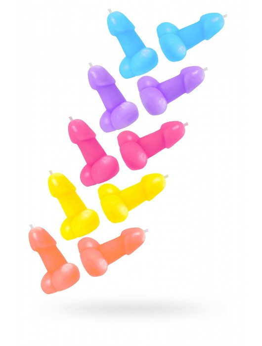 Набор из 10 разноцветных свечей в форме пениса - Pecado - купить с доставкой в Новокуйбышевске