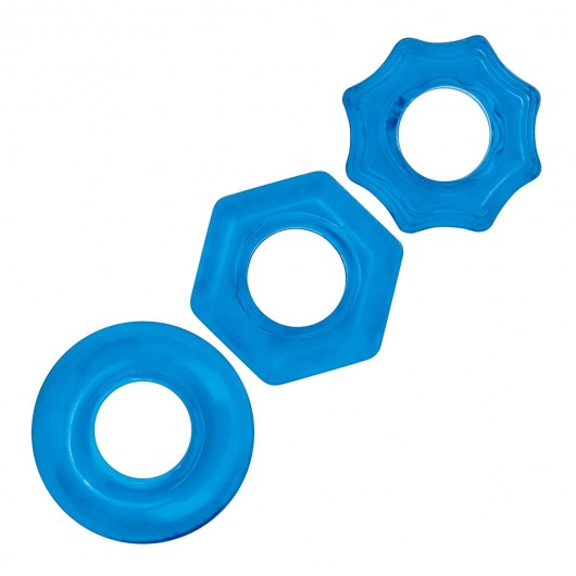 Комплект из трех голубых колец для эрекции 3-Pack Nuts   Bolts Stretch Cock Ring Set - BlueLine - в Новокуйбышевске купить с доставкой