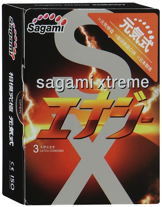 Презервативы Sagami Xtreme ENERGY с ароматом энергетика - 3 шт. - Sagami - купить с доставкой в Новокуйбышевске