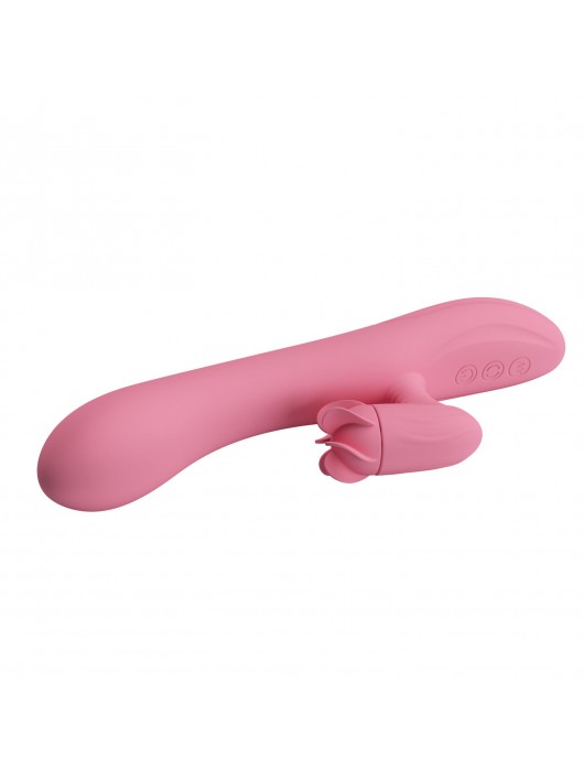 Розовый вибратор-кролик Gina с клиторальной щеточкой - 20,5 см. - Baile