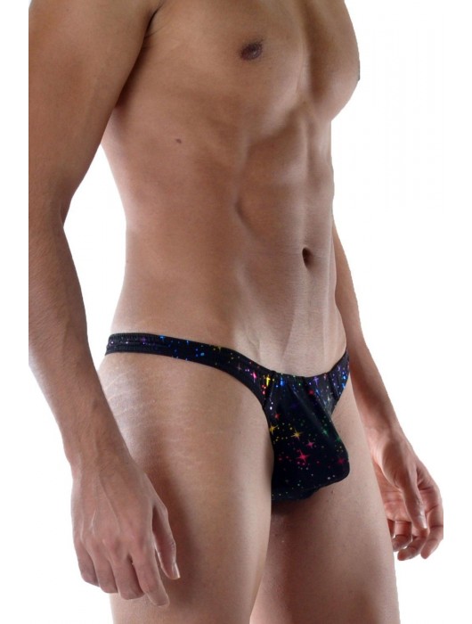 Черные мужские трусы-тонги с блестящим принтом - Don Moris купить с доставкой