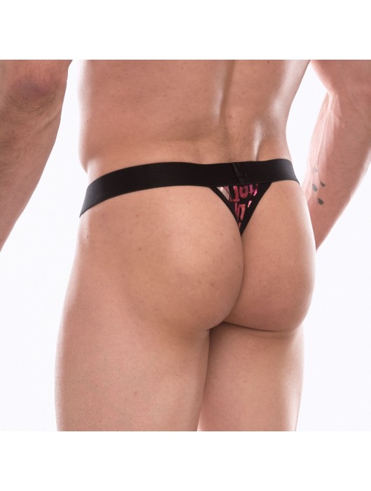 Черные мужские трусы-тонги с блестящими надписями - Don Moris купить с доставкой