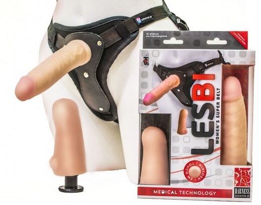 Телесный страпон Harness LESBI с вагинальной пробкой - 16,5 см. - LOVETOY (А-Полимер) - купить с доставкой в Новокуйбышевске