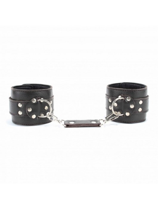 Коричневые оковы из мягкой кожи на металлической цепочке - БДСМ Арсенал - купить с доставкой в Новокуйбышевске