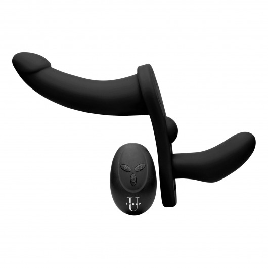 Черный вибрострапон Double Take 10X Double Penetration Vibrating Strap-on Harness - XR Brands - купить с доставкой в Новокуйбышевске