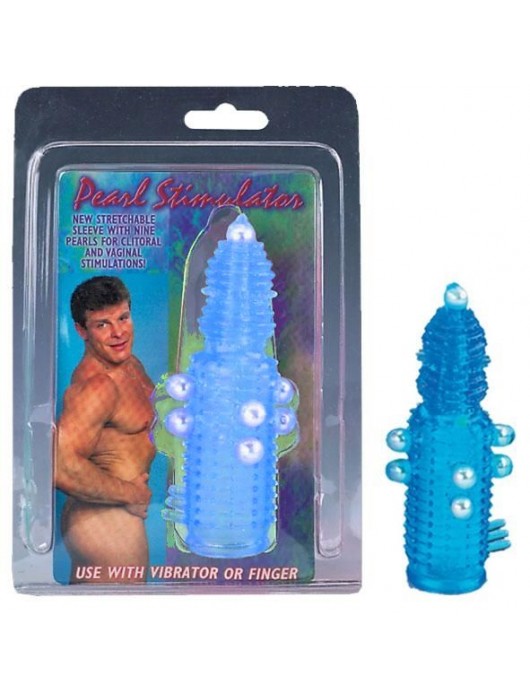 Голубая эластичная насадка на пенис с жемчужинами, точками и шипами Pearl Stimulator - 11,5 см. - Tonga - в Новокуйбышевске купить с доставкой