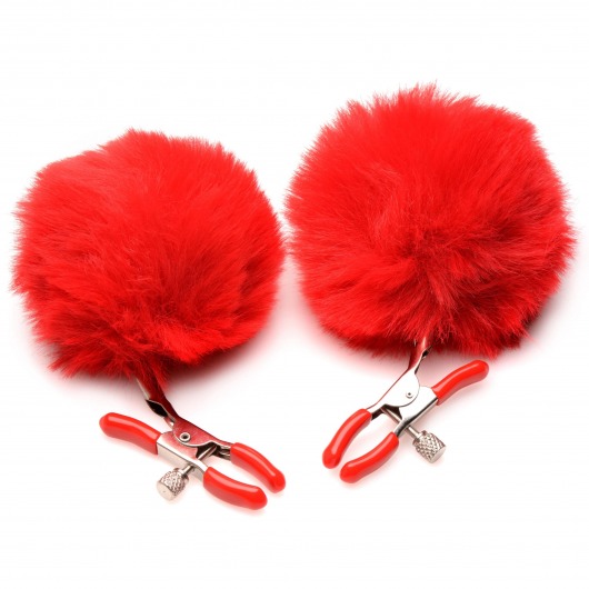 Красные зажимы на соски с помпонами Pom Pom - XR Brands - купить с доставкой в Новокуйбышевске