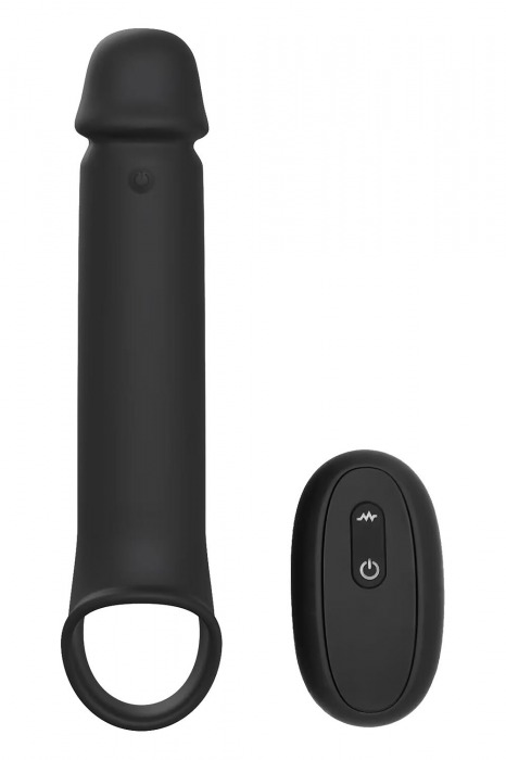Черная насадка-удлинитель с вибрацией Vibrating Extender With Remote - Dream Toys - в Новокуйбышевске купить с доставкой
