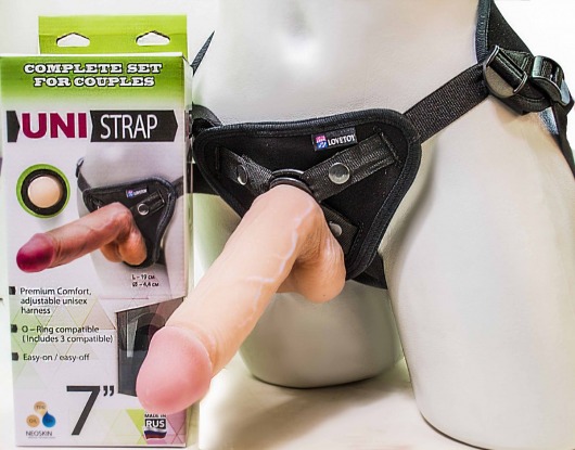 Страпон-унисекс с двумя насадками UNI strap 7  Harness - 19 и 16 см. - LOVETOY (А-Полимер) - купить с доставкой в Новокуйбышевске