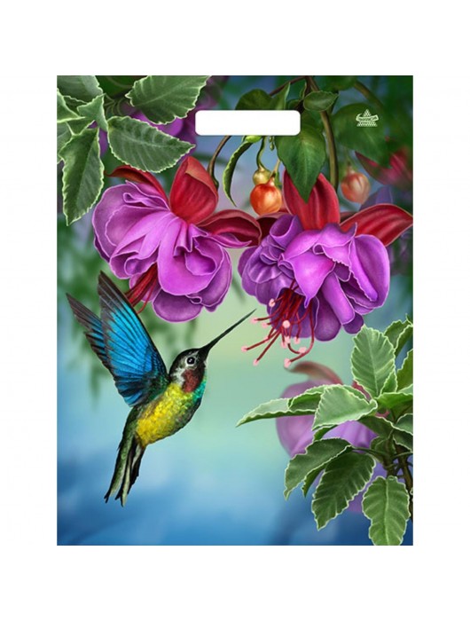 Пакет с принтом в виде колибри в цветах с вырубной ручкой (31х40 см) - Сима-Ленд - купить с доставкой в Новокуйбышевске