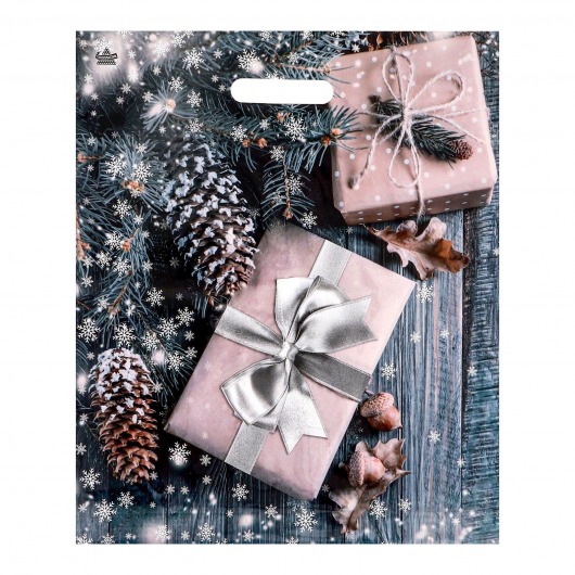 Новогодний пакет с принтом в виде подарков и вырубной ручкой (45х38 см) - Сима-Ленд - купить с доставкой в Новокуйбышевске