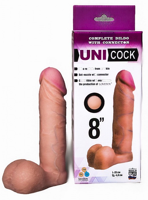 Фаллическая насадка для страпона UNICOCK 8  - 20 см. - LOVETOY (А-Полимер) - купить с доставкой в Новокуйбышевске