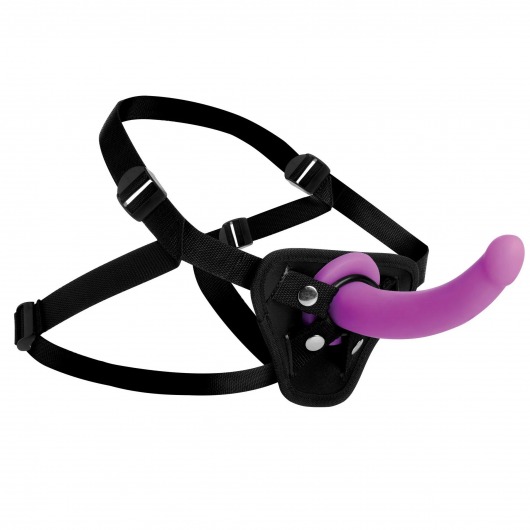 Лиловый поясной страпон Navigator Silicone G-Spot Dildo with Harness - 17,8 см. - XR Brands - купить с доставкой в Новокуйбышевске