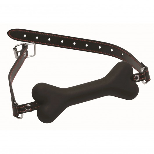 Черный кляп в форме косточки Hound Adjustable Dog Bone Gag - XR Brands - купить с доставкой в Новокуйбышевске