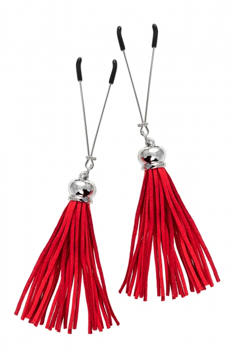 Зажимы на соски «Вилки» с красными кисточками из замши - Pecado - купить с доставкой в Новокуйбышевске