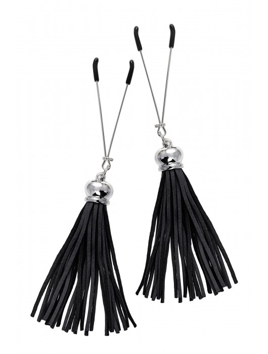 Зажимы на соски «Вилки» с черными кисточками из замши - Pecado - купить с доставкой в Новокуйбышевске