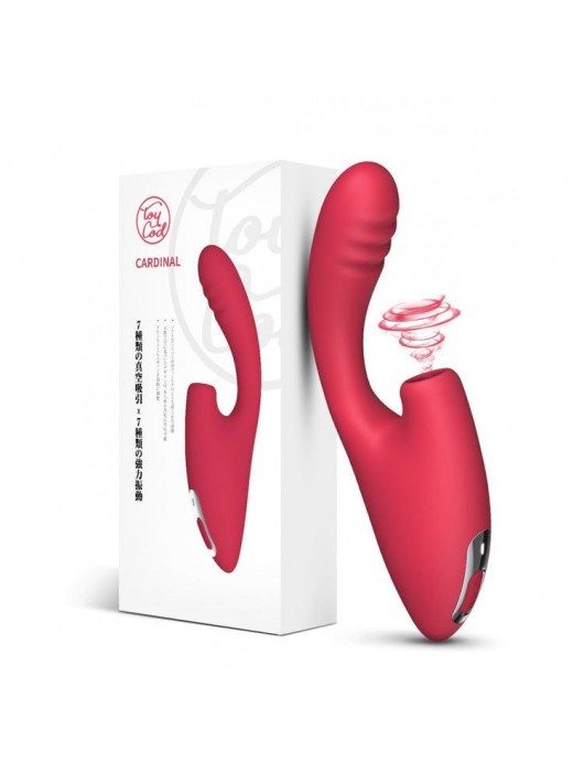 Красный двойной стимулятор Cardinal с вибрацией и вакуумом - 20,2 см. - BeYourLover
