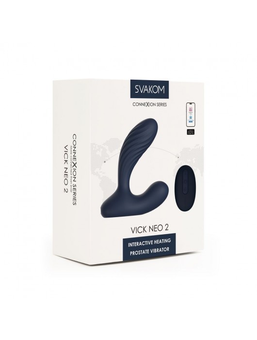 Темно-синий вибромассажер простаты Vick Neo 2 c функцией нагрева и пультом ДУ - Svakom - в Новокуйбышевске купить с доставкой