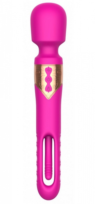 Розовый двусторонний wand-вибратор с функцией фингеринга - 26 см. - Secwell