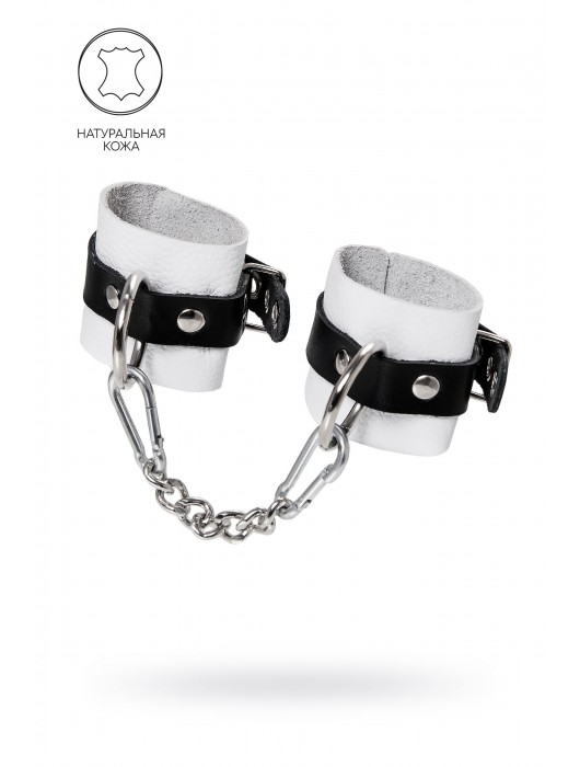 Бело-черные кожаные наручники с одним ремешком с люверсами - Pecado - купить с доставкой в Новокуйбышевске