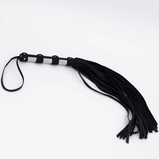 Черный кожаный флоггер со стальной ручкой - 45 см. - Crazy Handmade - купить с доставкой в Новокуйбышевске