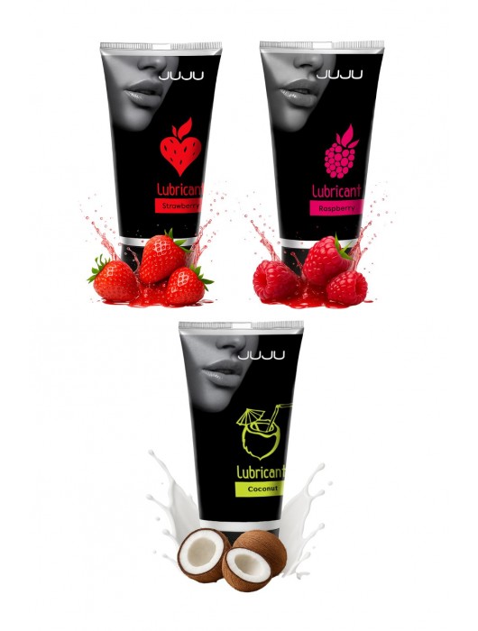 Набор из 3 съедобных лубрикантов JUJU (клубника, малина, кокос) - JuJu - купить с доставкой в Новокуйбышевске