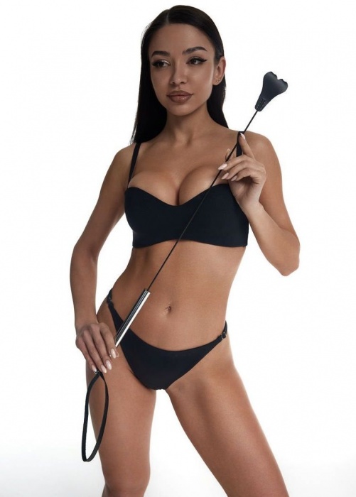 Стек с черным кожаным наконечником в виде сердца и металлической ручкой - 67 см. - Crazy Handmade - купить с доставкой в Новокуйбышевске